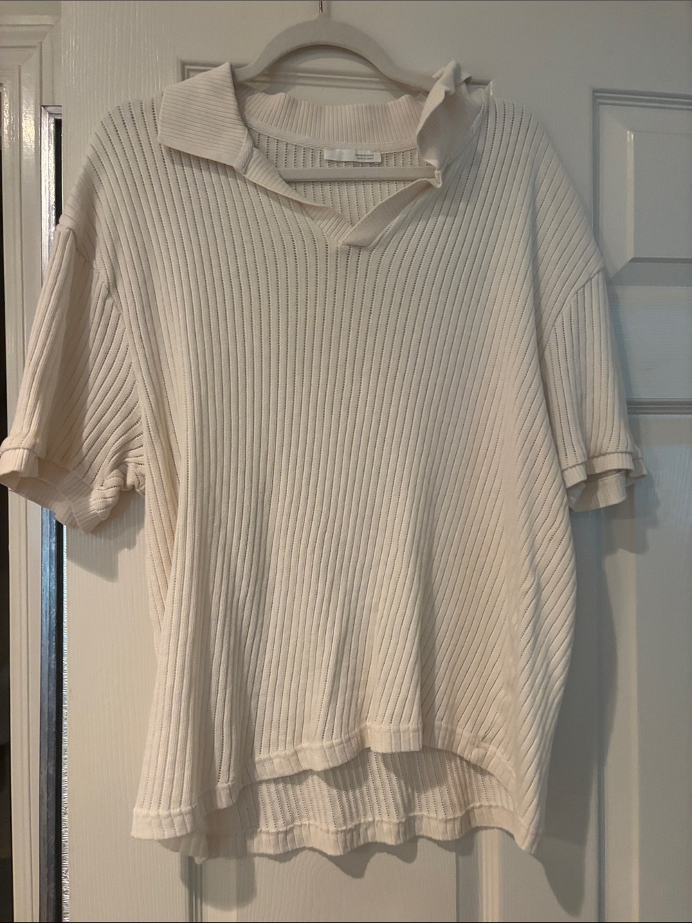 Zara Cream Ribbed Short-Sleeve Polo Tee